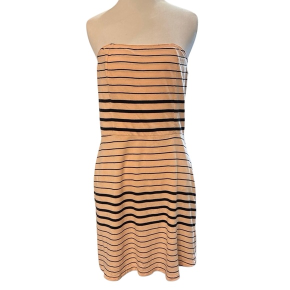 Volcom Strapless Tube Dress Peach Black Stripe Pockets M/12 - Picture 1 of 6